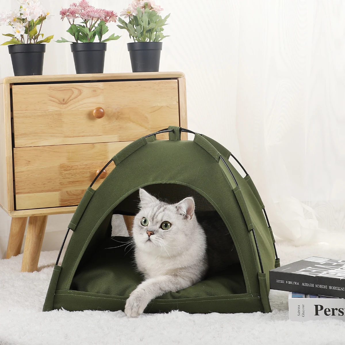 kf-Sde0c1bf0bcd347d5b0f8aea386d9cb805 Pet Tent Bed Cats House Supplies Products Accessories Warm Cushions Furniture Sofa Basket Beds Winter Clamshell Kitten Tents Cat - Image 2
